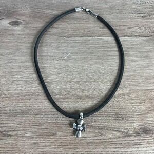 James Avery Sterling Silver Cross Necklace Black Cord Choker